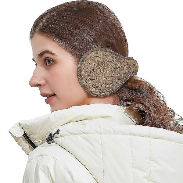 Varme strikkede ørevarmere Sammenleggbare øreklokker Vinterøreklokker Unisex Khaki