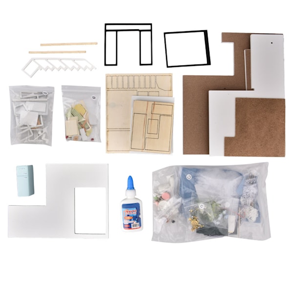 DIY Miniatyr Modern Byggnadsmodell Trähus Montering Dockhus Kit Leksak Present