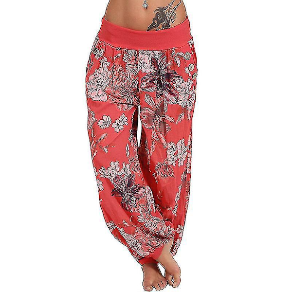 Naisten punaiset painetut leveät harem-housut 4XL
