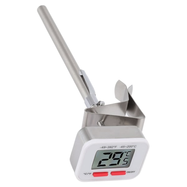 Kjøkkentermometer med justerbar klemme, stor skjerm, avtakbar sonde, rustfritt stål, hvit
