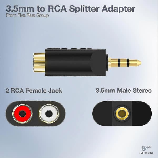 2 stk. 3,5 mm til RCA-splitteradapter forgyldt 3,5 mm han stereo til 2 RCA hun jack Y-stik lydkonverter