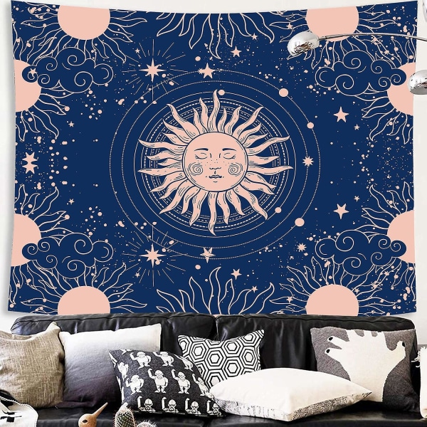 Konstväggtapet Dag och månad Vägghängande, svart tarotkort Constellation gobeläng, sol och månvägg 150x130 Cm