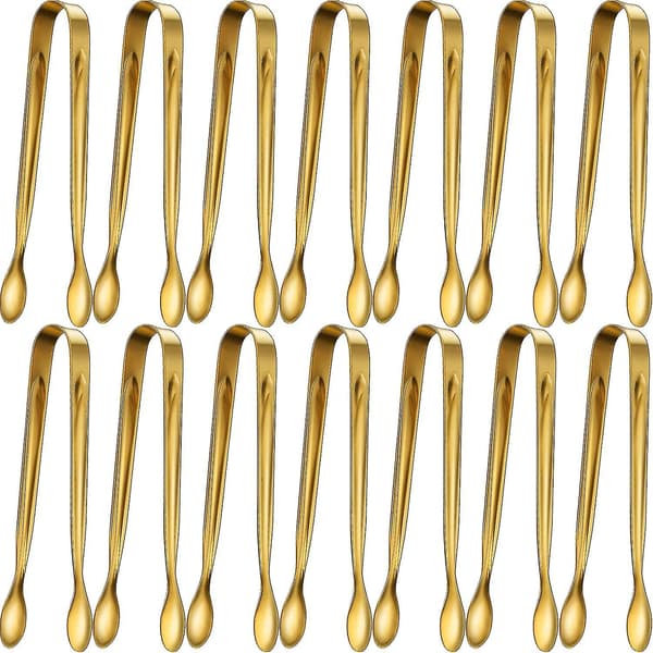 12 stykker sukkertænger istænger mini serveringstænger i rustfrit stål (guld, 10 cm)