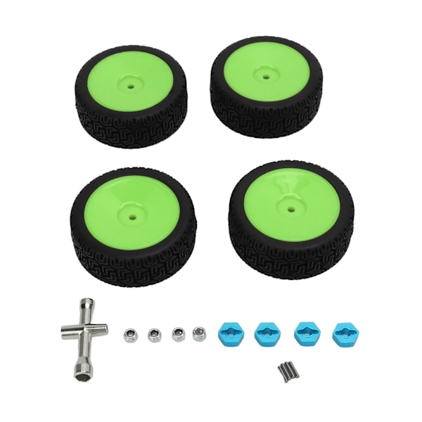 4 st 1/10 RC-däck Set Gummi Stark Dämpning Hög Slitstyrka Hållbara Hjul Set för 1/10 Platt Sportbil Grön