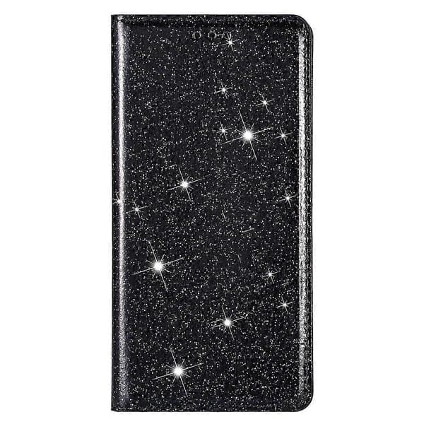 Cover til iPhone 16 Plus, glitrende PU-læder + TPU med kortholder - Rosa Black
