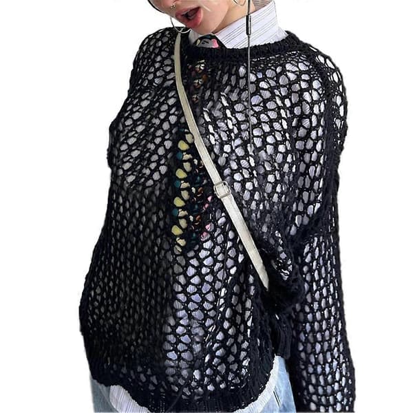 Hule striktrøjer Rund hals Efterår Vintage Top Mode Retro Trøjer Black L
