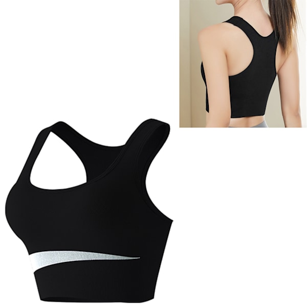 Sport-BH Nylon Andas Hudvänlig U-formad stålring Free Running Gym Atletisk BH för kvinnor Svart M
