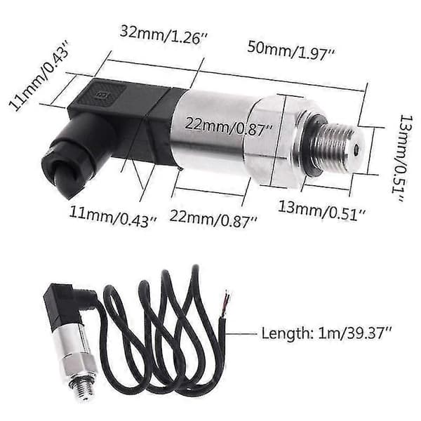 Tryktransmitter Tryksensor Sensor 0-10bar 9-32vdc G1/4 4-20ma 0,5%