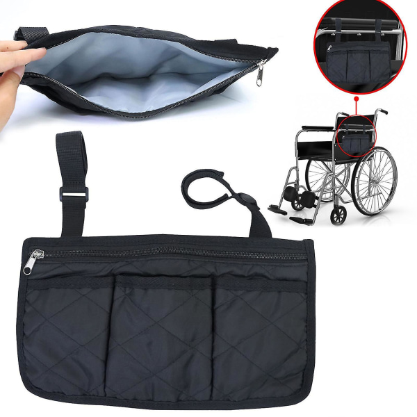 Kørestolssidetaske Hængende opbevaringstaske Armlæn Sideorganiseringstilbehør Black
