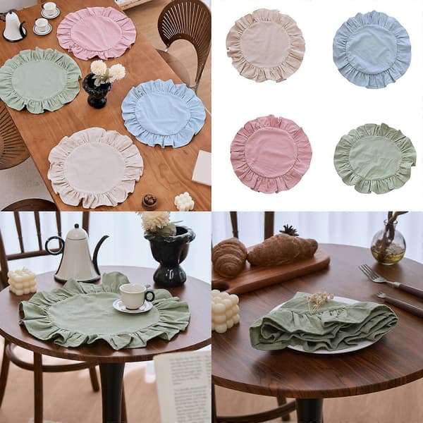 Rund bordstablett i bomull og polyester, vaskbar Kompatibel med langvarig dekorasjon, mintgrønn[LD] mint green