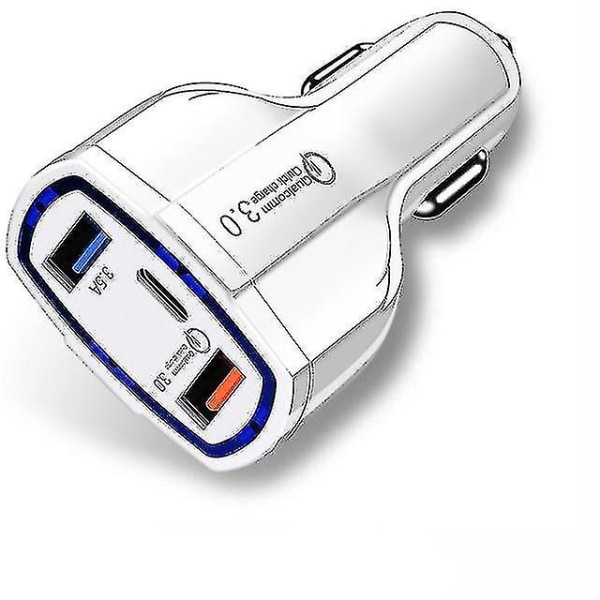 35w 7a 3 portar Car Charr Typ C och USB Charr Qc 3.0 med Qualcomm White