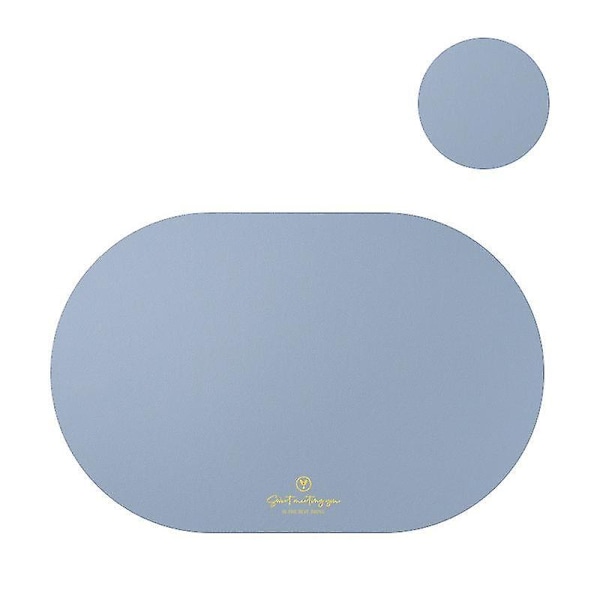Vattenblå oval PU-läder placemat set - värmeisolerande bordsunderlägg för köksbordsdekoration