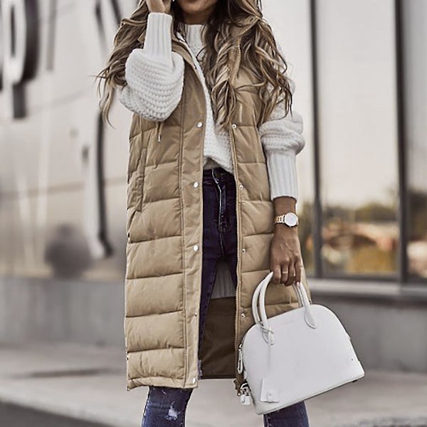 Naisten beige hupullinen topattu liivi