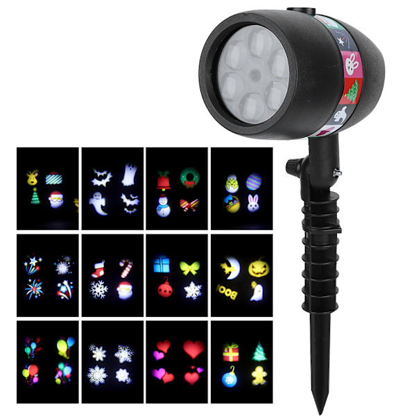 USB-julprojektorlampor med 12 diabilder projektionsljus för helgdagar Halloween-fester dekoration