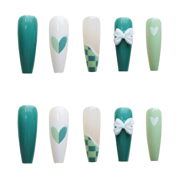 Gröna och vita rutiga falska naglar