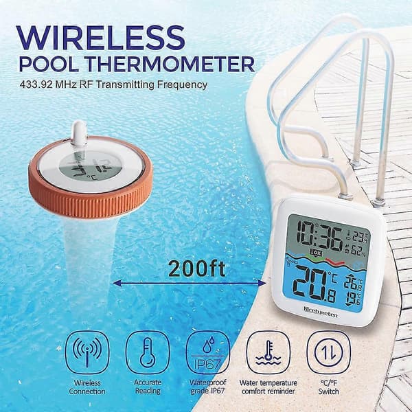 Vandtæt swimmingpooltermometer 3 kanaler trådløs forbindelse LCD digitalt termometersæt Czech Republic