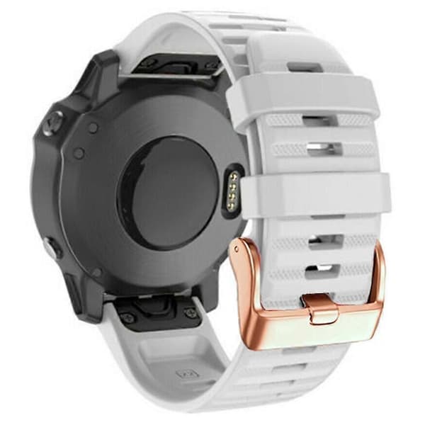 Klokkerem til Garmin Fenix 7s / 6s Pro / 5s Plus / Instinct 2s, horisontale striper silikonrem 20 mm med rosegullspenne White