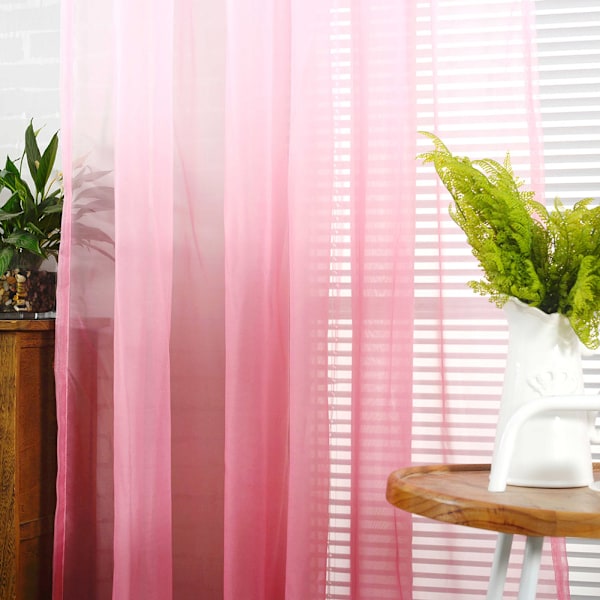 Gradient Sheer Rod Pocket Fönster Gardin Sovrum Balkong Drapering Gardin (Rosa Gradient)