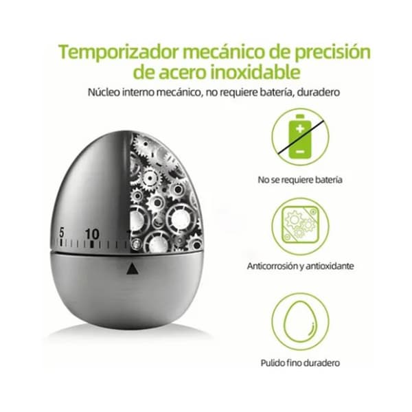 Egg Timer in Stainless Steel, Non-Slip Base 60 Minutes Mechanical Kitchen Timer for Home Baking Students