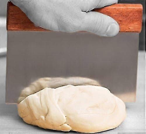 Benkeskrape i rustfritt stål med trehåndtak - Deigskrape og kutter (1 stk, brun)