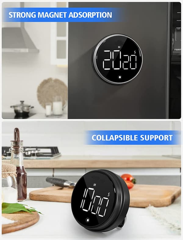 Digital Timer med Magnet og LED-skjerm - Kjøkkentimer / Eggetimer Black