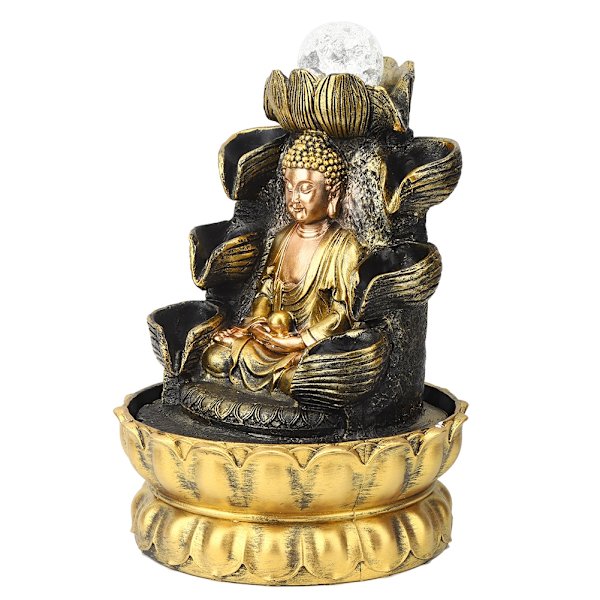 Työpöydän fontäänikoriste Buddha virtaava vesi koristeella valolla ja pallokoristeella HomeUS-liitäntä 110V