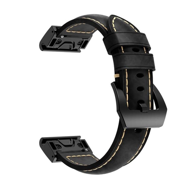 Garmin Fenix 5X urrem i ægte læder - Sort Svart black
