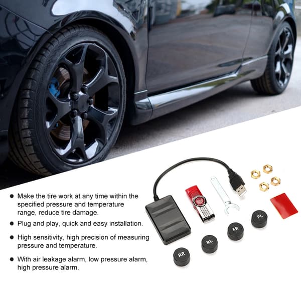 Bil USB Dekktrykksovervåkingssystem TPMS Overvåkingsalarm med Ekstern Sensor for Android Navigasjon