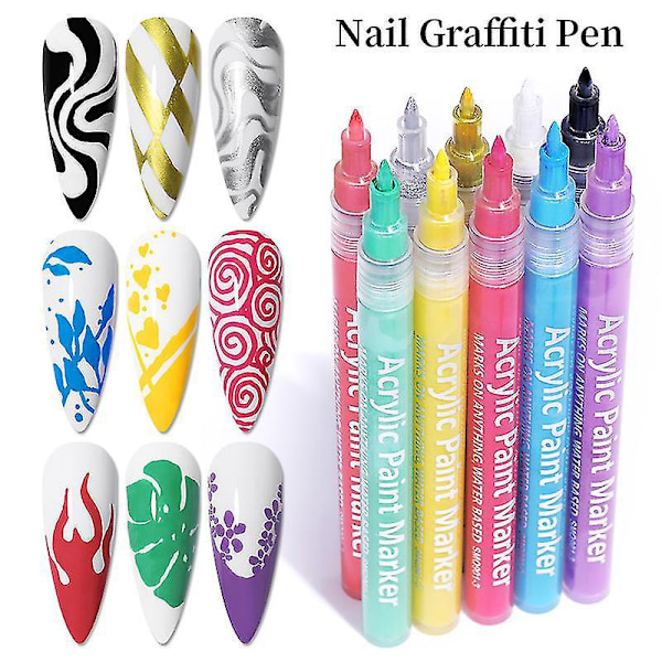 Graffiti Neglekunstpenn Vannfast Maling Liner Pensel Manikyr Lakk