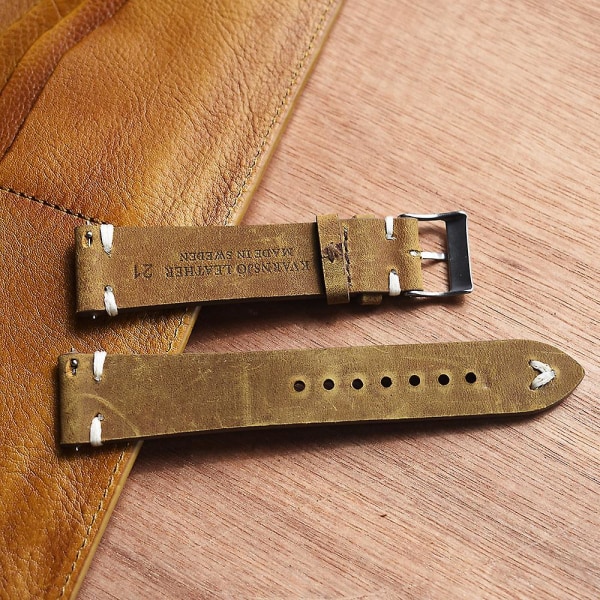 Vintage läder watch med Quick Release Spring Bars Watch Band 24 Mm yellowish-brown