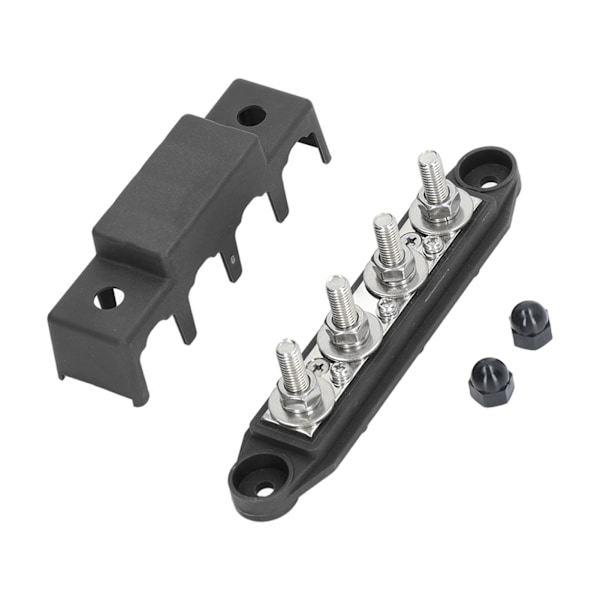 4-polet Strømsfordelingsblok med Dæksel 3/8 tommer Marine Busbar til Campingvogne, Både, Trailere 12‑48V Sort