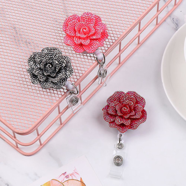 Mode Rose Shape Kontorsmaterial Nyckelring Badge Reel Lanyards Infällbar Qucyy Gift Pink