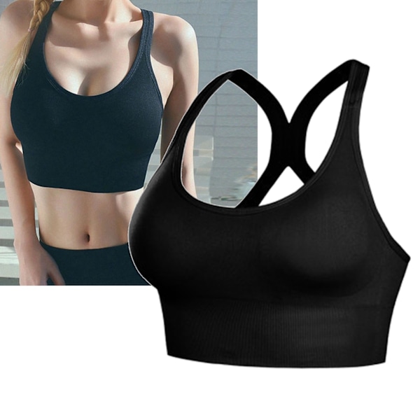 Dam Sport-BH U Neck Criss Cross Andas Stretchy Stötsäker Dam Yoga Sports BH för Fitness Running Svart M (Lämplig för 50-60 kg/110,2-132,3 lb)