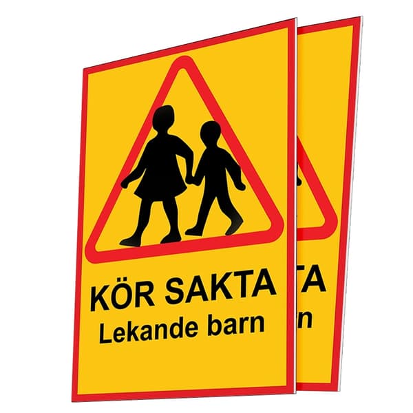 Kör sakta lekande barn - Skylt / Varningsskylt - Trafikskylt 1460 A2 2-Pack (SE)