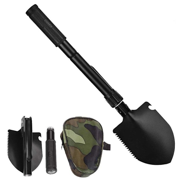 Utomhusvikbar spade Multifunktionell campingspade i kolstål Fällbar spade Camping med förvaringsväska Barnspade för överlevnadsaktiviteter