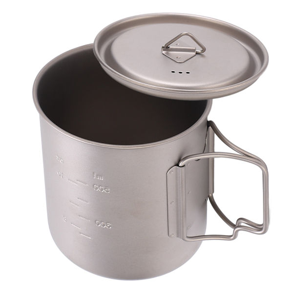 750 ml utomhus vattenmuggar i titan med hopfällbara handtag Bärbar camping i titan vattenkopp