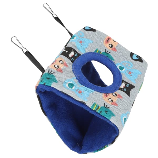 Warm Bird Nest House Plush Fluffy Hammock Sleeping Bed for Hamster Parrot Parakeets Cat Pattern and Blue Bottom