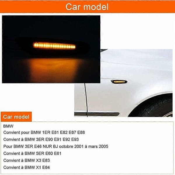 Varsellys Dynamiske LED-sideblinklys 2 oransje LED-blinklys 16 LED 2835SMD Røkfarget for E90 E91 E92 E60 E87 E82 E46 SB10 - Dynamiske