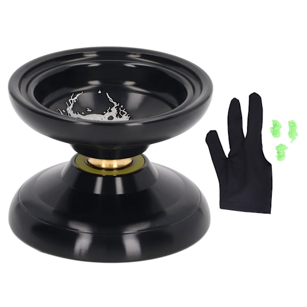 Yoyo Ball Svarar inte Aluminiumlegering Stabilitet Avancerad Yoyo med 3st Strings Glove Svart