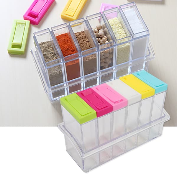 Transparent Plastic Spice Bottles Jars 6 Grids Set Kitchen Utensil Accessories