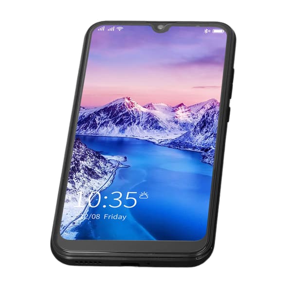 Android 10 smartphone, 6,26 tommer, ansigtsgenkendelse, 4 GB RAM, 64 GB ROM, sort