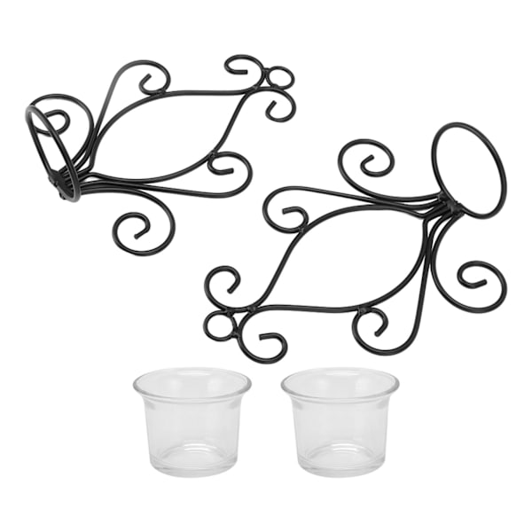 2 set Ljusstake Vägglampa europeisk stil Swirl Iron Art Mönster Väggmonterad ljushållare med bricka för sovrum