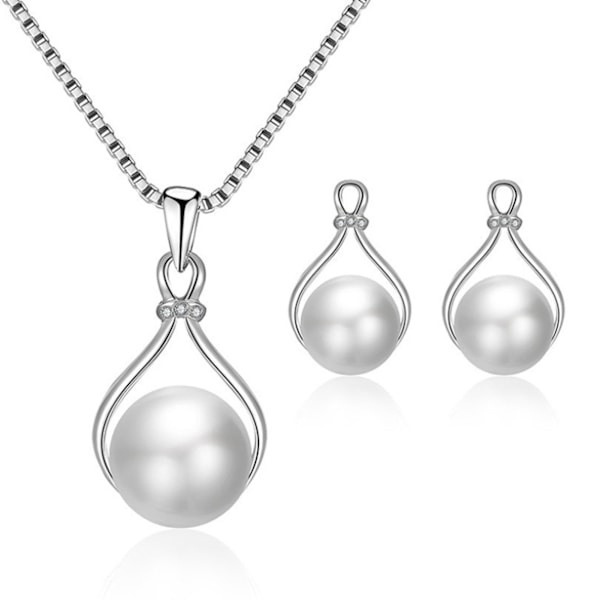 Kvinnor Halsband Örhängen Set Enkel Elegant Temperament Legering Silver Kedja Pärlhalsband och örhängen Dam Smycken Set