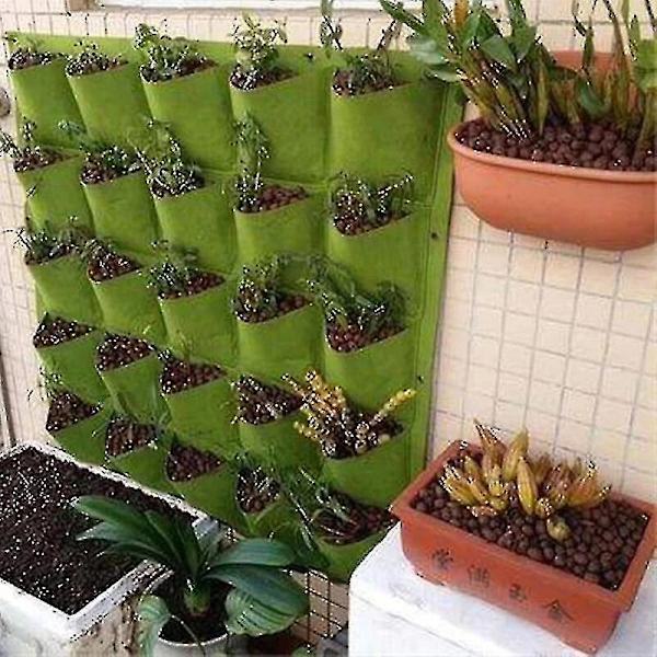 Vertikal Havevæg Hængende Plantningsposer Blomsterpotte Sukkulenter Vækstpose Hjem Decor 18 Lommer Sort Grøn