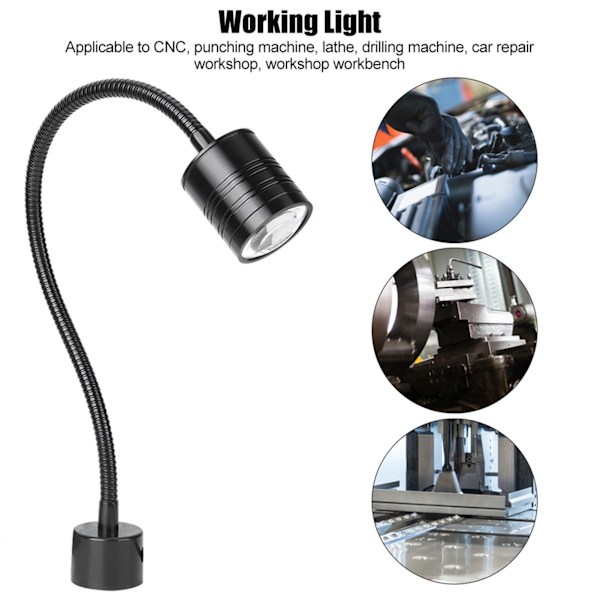 5W sort svanehals LED-arbejdslys med rund magnetisk base til CNC US-stik 110V-220V
