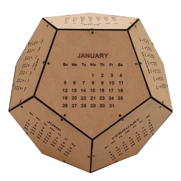 2020 Unik gör-det-själv-träkalender Geometrisk tredimensionell skrivbordskalender Hemmakontorsprydnad Brun