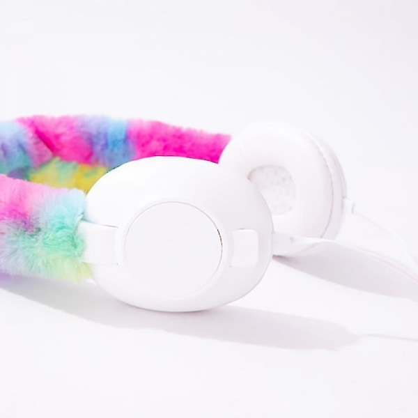 Unicorn tegneserie-hovedbånd Over-Ear Plys-hovedtelefoner - farverige og sjove White1 25*7*17.5cm