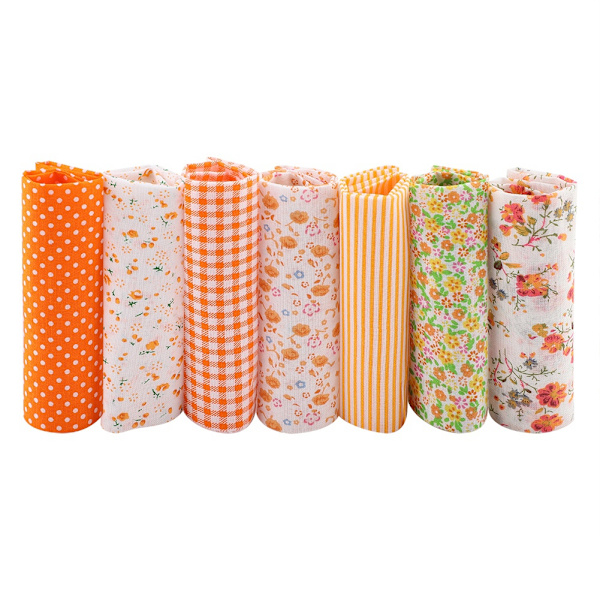 7 stk 25*25 cm bomullsstoff DIY Assorted Squares Pre Cut Sengtøy Kit Quarters Bundle (oransje)