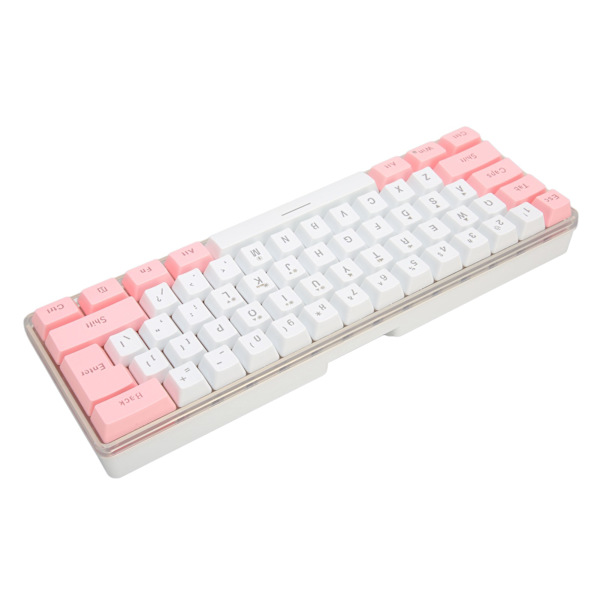Gamingtangentbord USB 61-tangenter Kontrastfärg RGB-ljusnyckellinjeseparation Mekaniskt trådanslutet tangentbord för kontorsspel Vit Rosa
