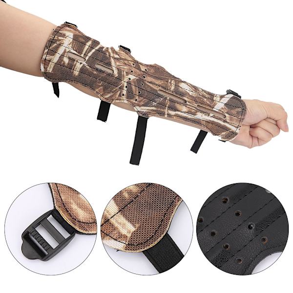 4 Hulls PU Læder Recurve Bue Bueskydning Arm Beskyttelse Camouflage Justerbar Bælte Pil Arm Beskyttelse
